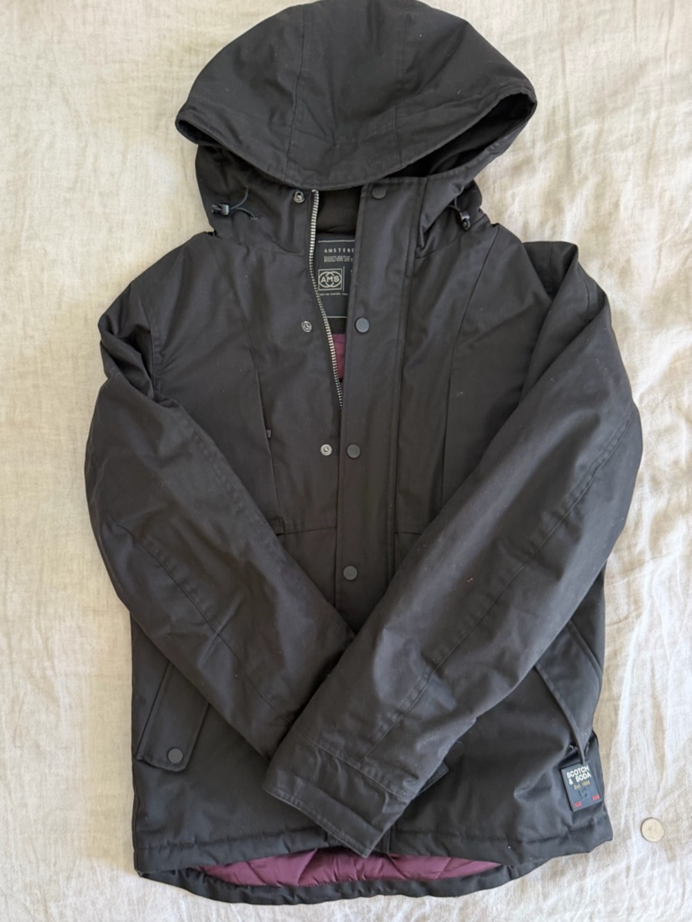 Scotch & Soda Black Hooded Puffer Jacket